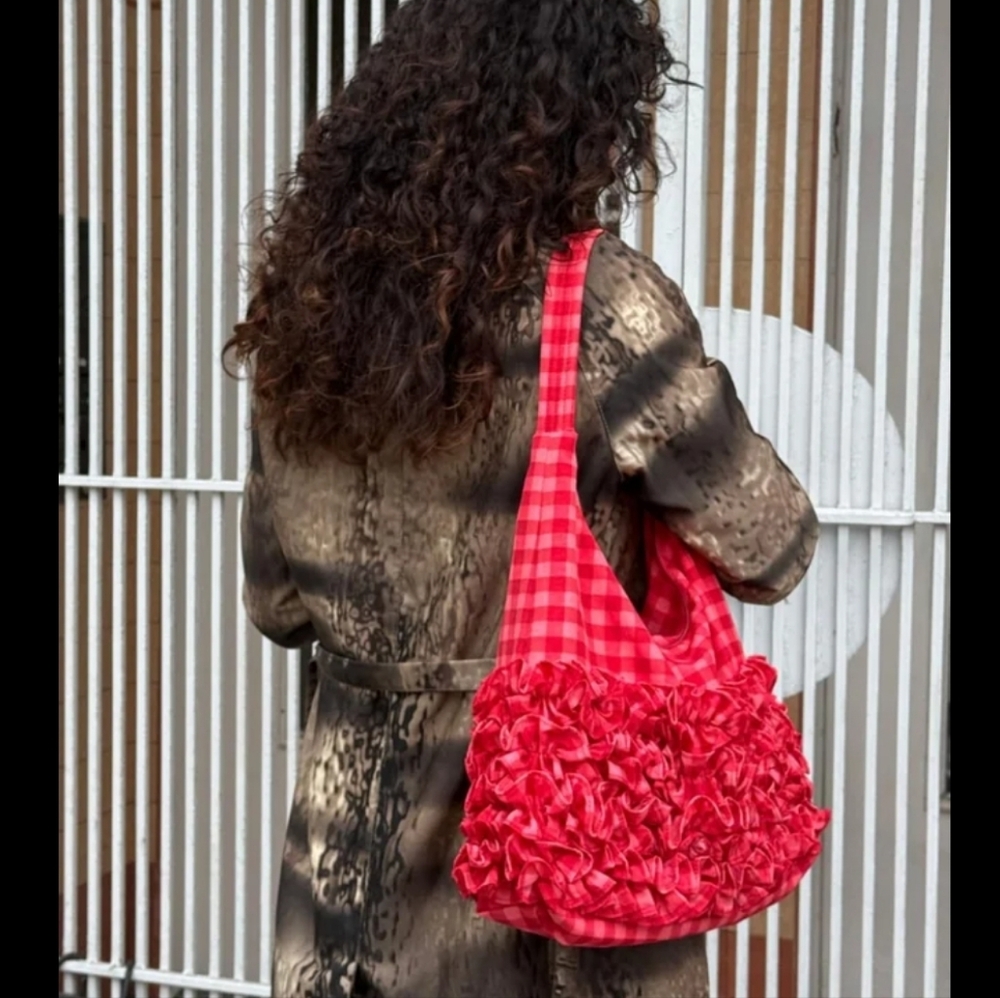 BAGGU X Molly Goddard Red Checkered Ruffle Shoulder Bag